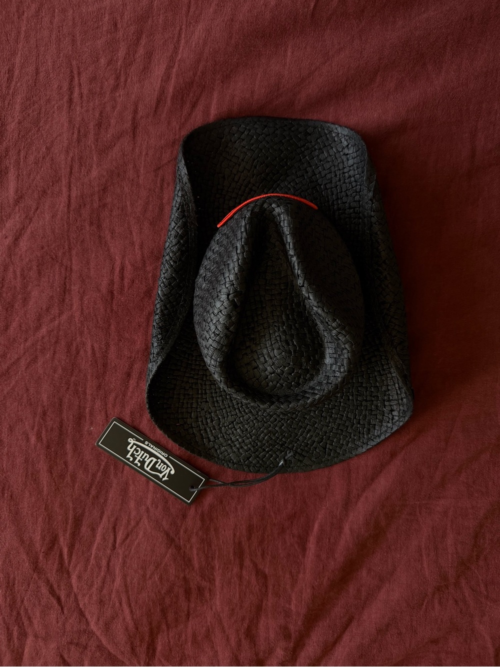 Von Dutch Black Straw Cowboy Hat with Red Logo Patch - Picture 4 of 4